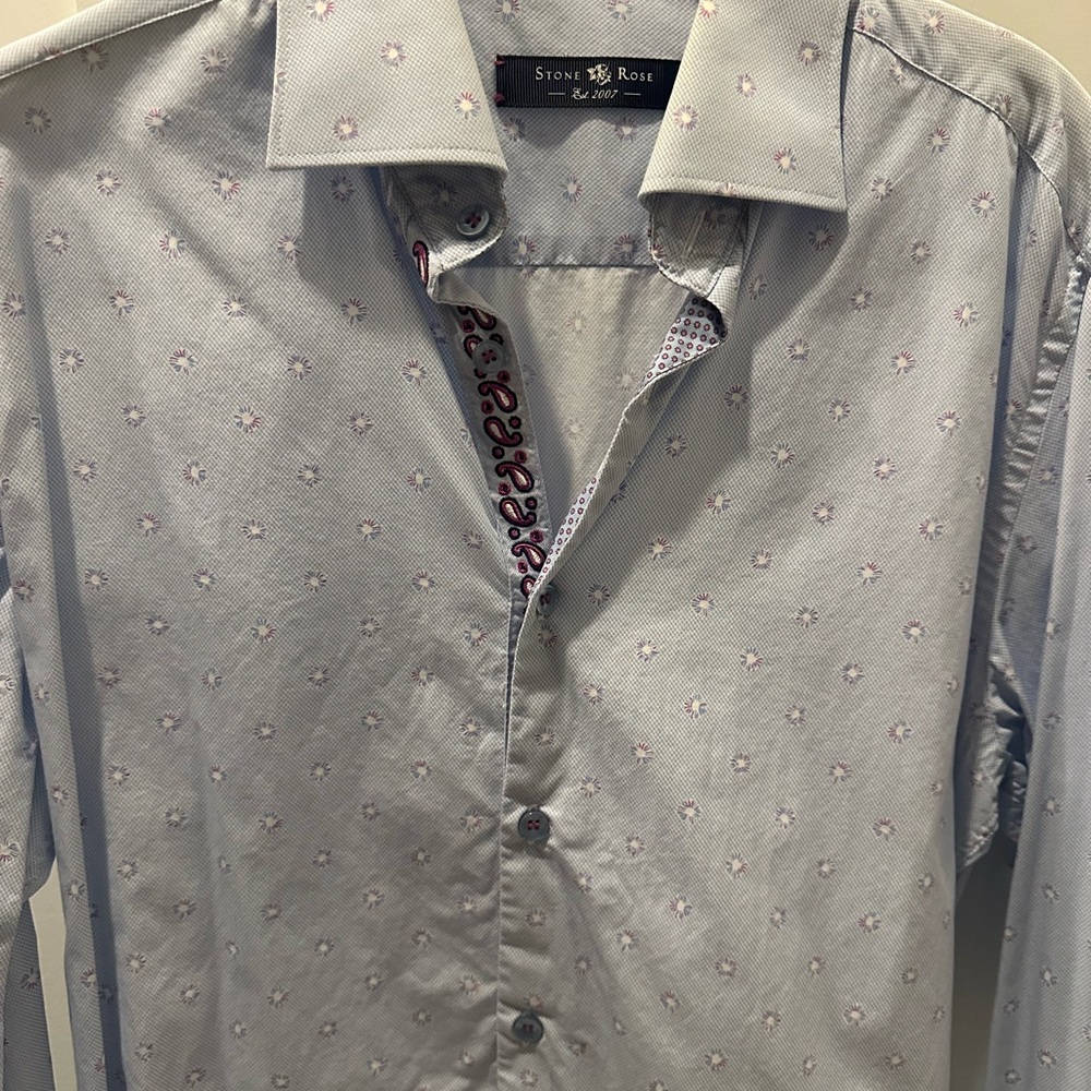 Stone Rose Blue Casual Button Down Shirt